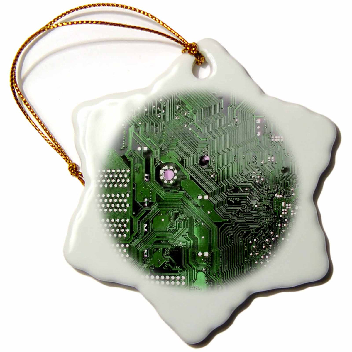 3dRose InspirationzStore Photography - Green Computer chip Macro Photography Microchip - Motherboard Electronics Circuits - tech Geek Nerd - Ornaments (ORN_161561)