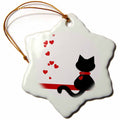 3dRose Charlyn Woodruff - CW Designs Whimsical Collection - Pet Lovers Red Hearts Black Kitty Cat - Ornaments (ORN_164791)