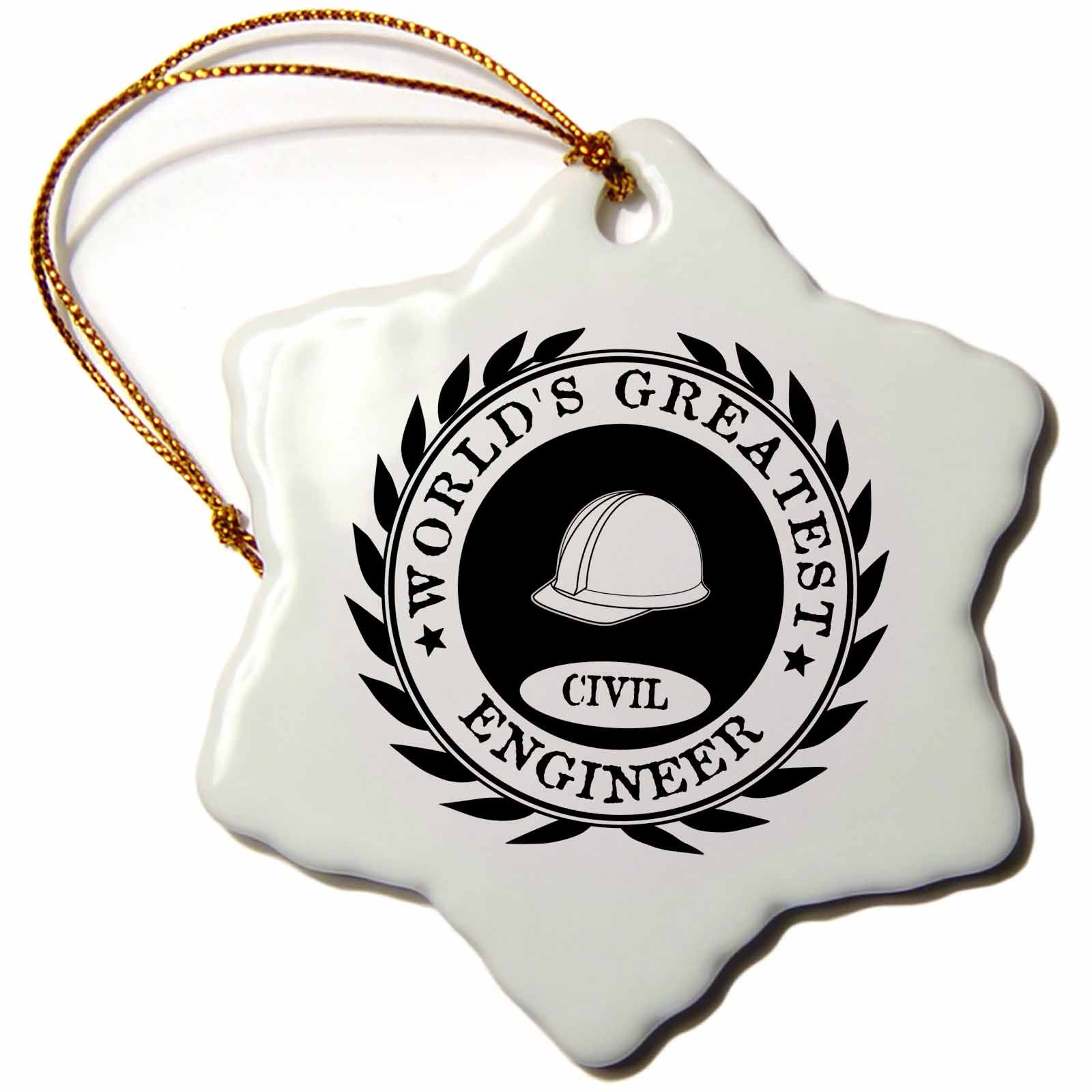 3dRose InspirationzStore Typography - Worlds Greatest Civil Engineer Award. Fun Job Pride Work Gifts - Black - Ornaments (ORN_165010)