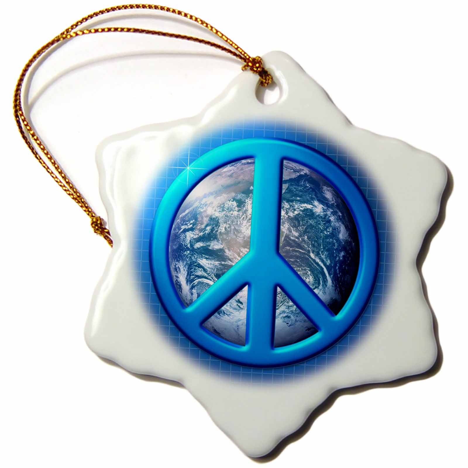 3dRose Perkins Designs Potpourri - Peace On Earth Large Blue Peace Sign Over The Planet Earth - Ornaments (ORN_18146)