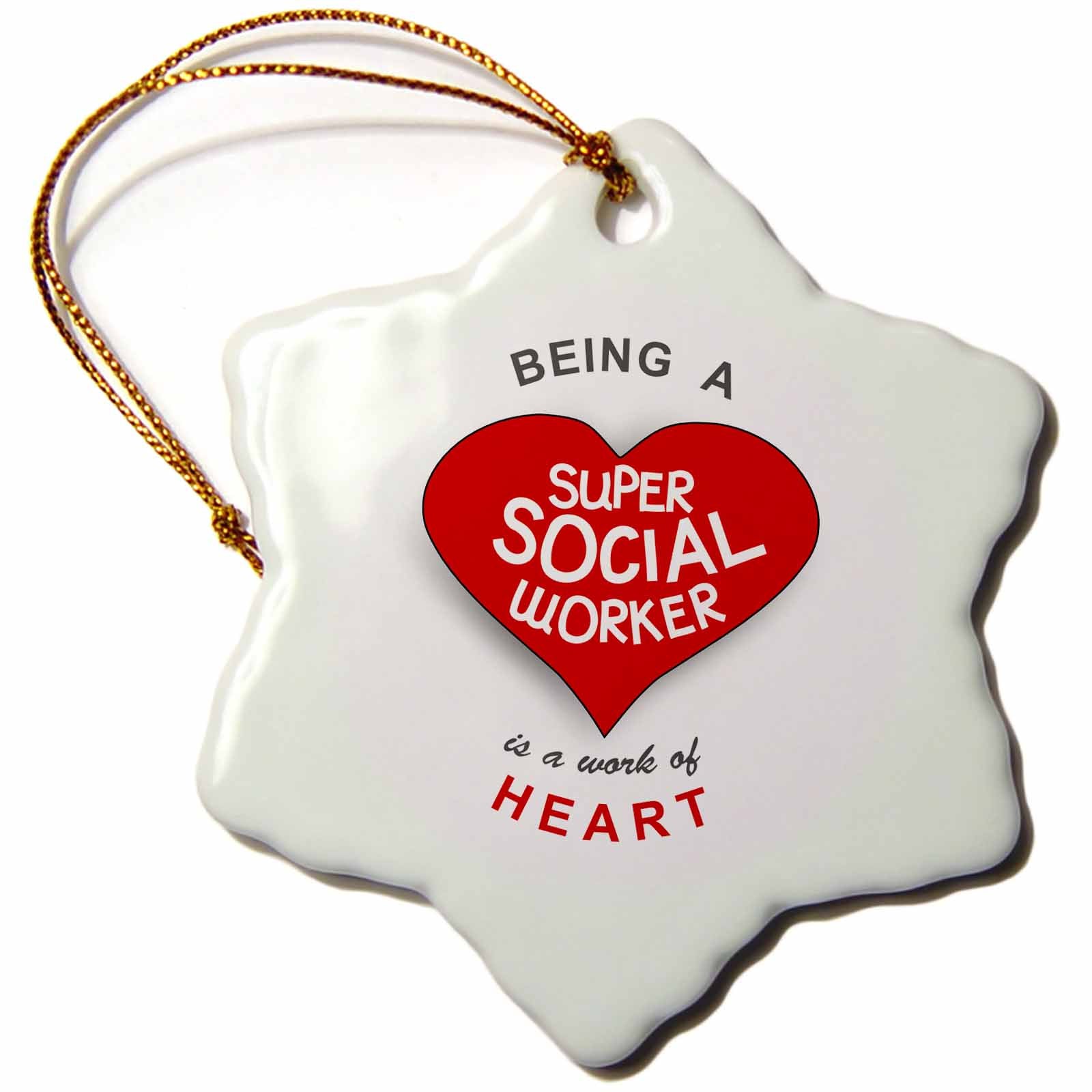 3dRose InspirationzStore Love Series - Being a Super Social Worker is a Work of Heart - red Job Appreciation - Ornaments (ORN_183883)