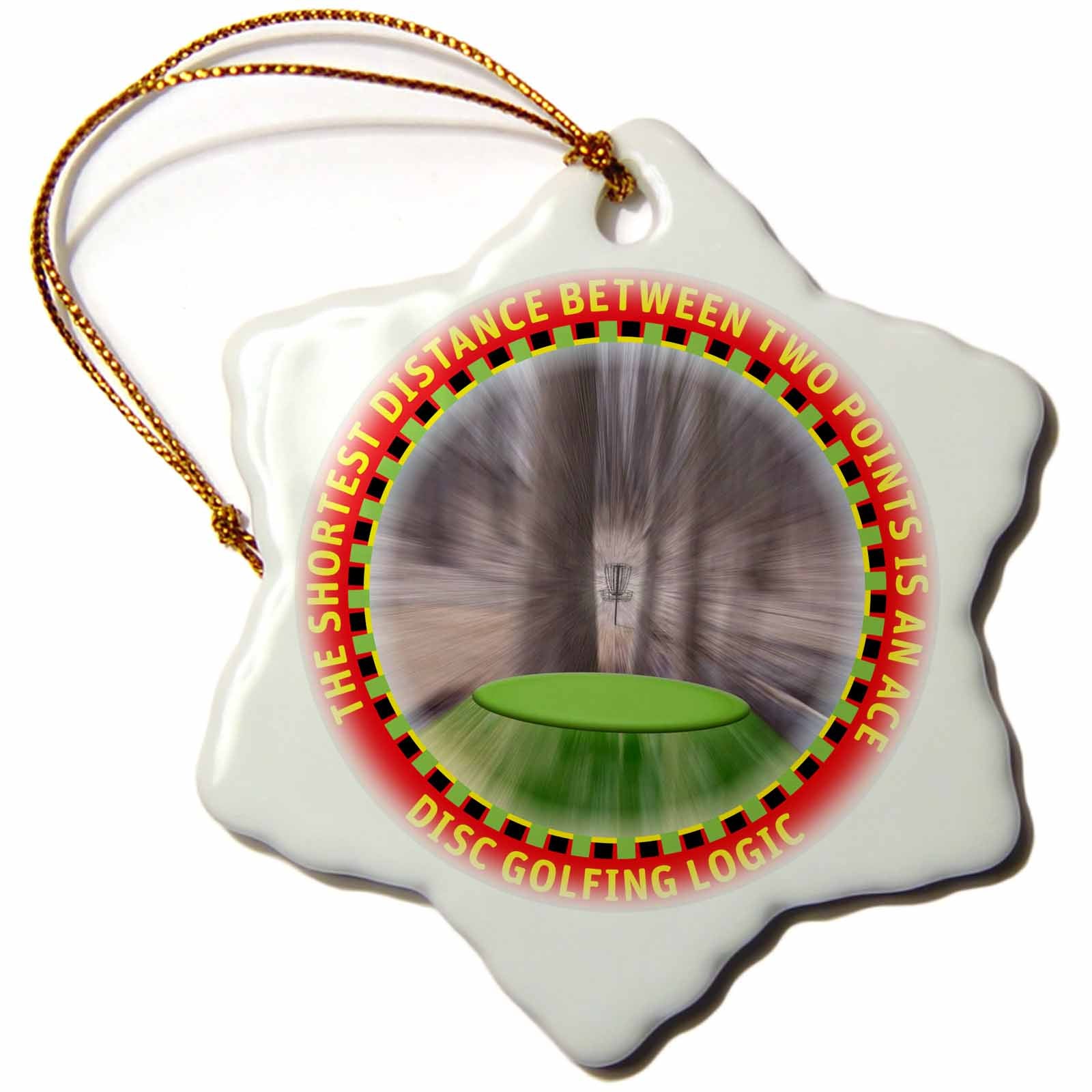 3dRose Perkins Designs Disc Golf - Disc Golf Logic 1 a Frisbee disc Golf Driver Flies Straight to The Basket of Chains - Ornaments (ORN_19244)