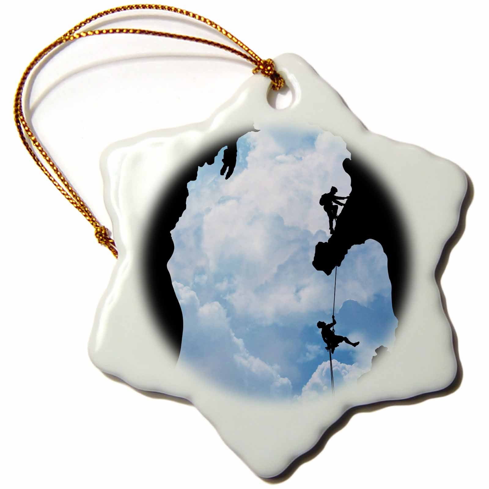 3dRose Perkins Designs Surreal - Michigan Climbers Shows Two People Rock Climbing Within a Michigan Silhouette - Ornaments (ORN_19469)