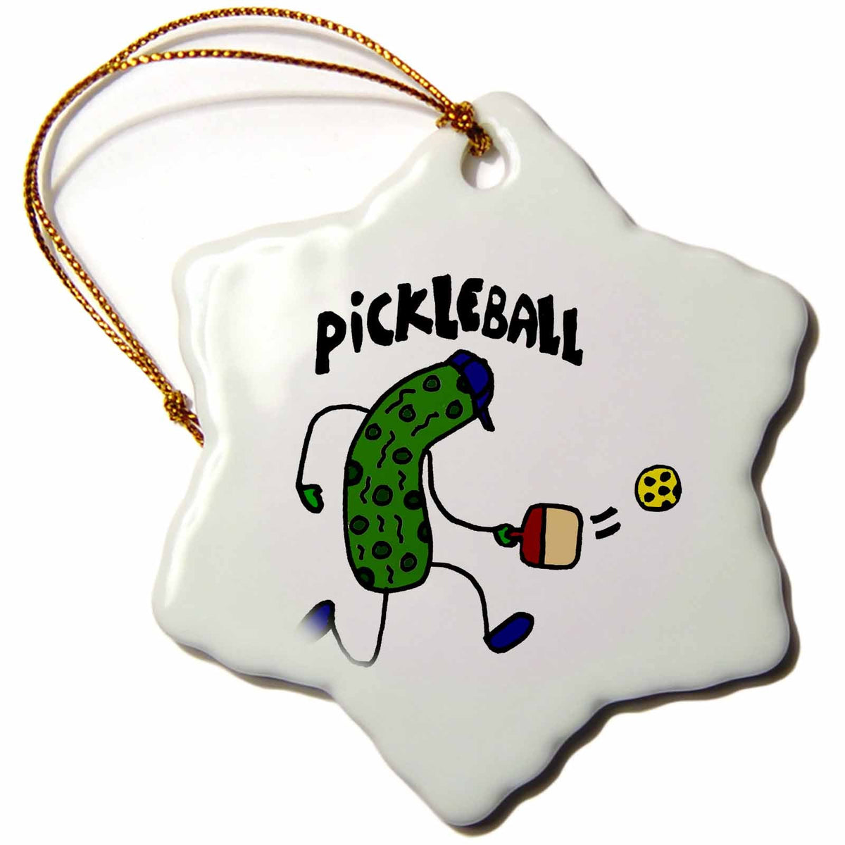 3dRose All Smiles Art Sports and Hobbies - Funny Pickle Playing Pickle Ball - Ornaments (ORN_195269)