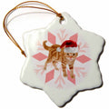 3dRose Doreen Erhardt Christmas Collection - Orange Tabby Cat in a Red Santa Hat Christmas Snowflakes - Ornaments (ORN_203009)