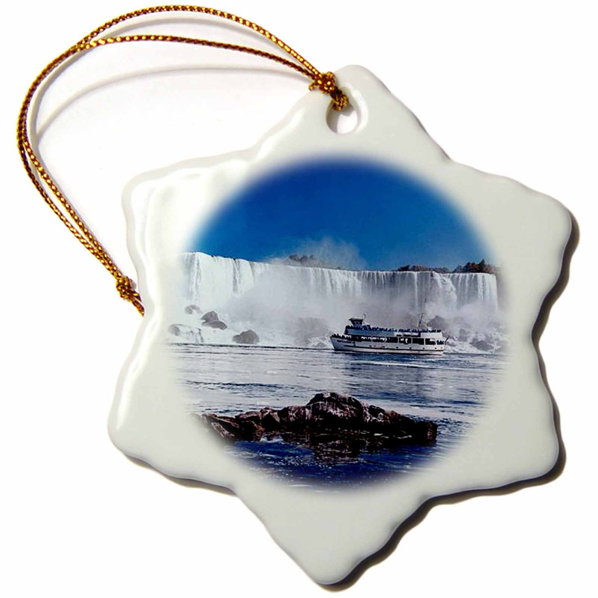 3dRose Sandy Mertens New York - Niagara Falls with Boat - Ornaments (ORN_21664)