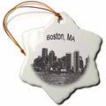 3dRose Sandy Mertens Massachusetts - Boston Downtown Skyline Line Art - Ornaments (ORN_21731)