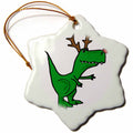 3dRose All Smiles Art Christmas - Funny Green T-Rex Dinosaur Dressed as Rudolph Reindeer - Ornaments (ORN_220491)