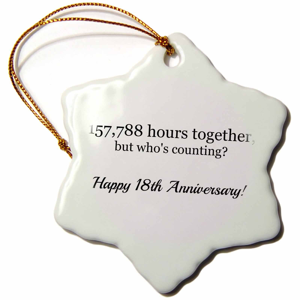 3dRose BrooklynMeme Anniversary - Happy 18th Anniversary - 157788 Hours Together - Ornaments (ORN_224663)