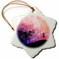 3dRose Perkins Designs Disc Golf - Basket On A Hill silhouette of a frisbee disc golf basket with chain on colorful hill - Ornaments (orn_23727)