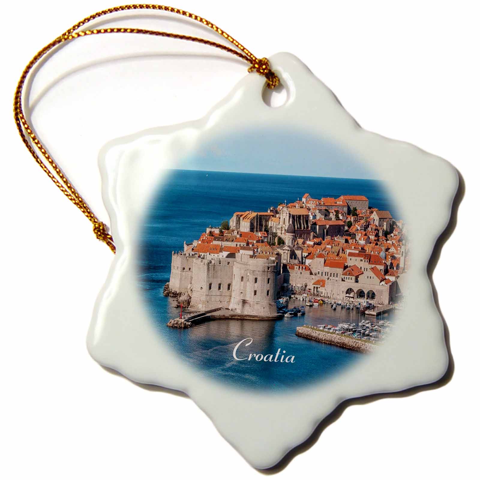 3dRose Florene Worlds Exotic Spots - Image of Croatia Seaside Ancient Buildings and Marina - Ornaments (ORN_237484)
