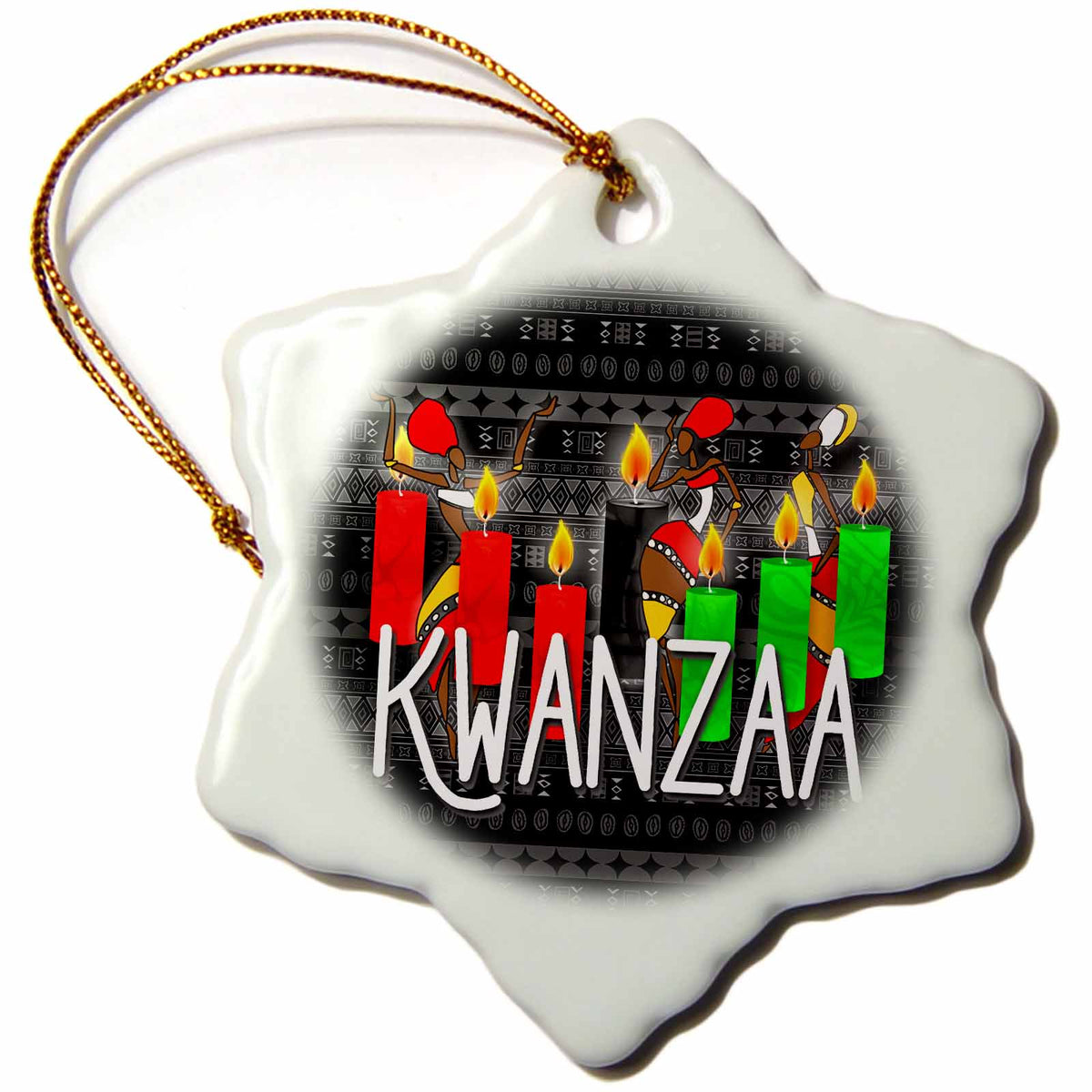 3dRose Doreen Erhardt Kwanzaa - Kwanzaa African American Dancers and Kinara Candles - Ornaments (ORN_244707)