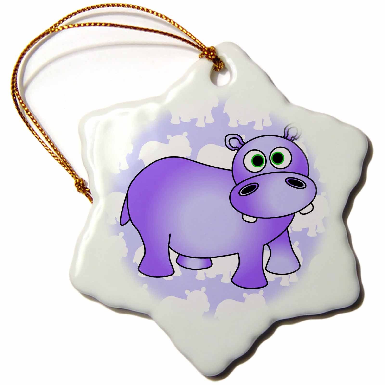 3dRose Janna Salak Designs Jungle Animals - Pretty Purple Hippopotamus Cute Hippo - Ornaments (ORN_24624)