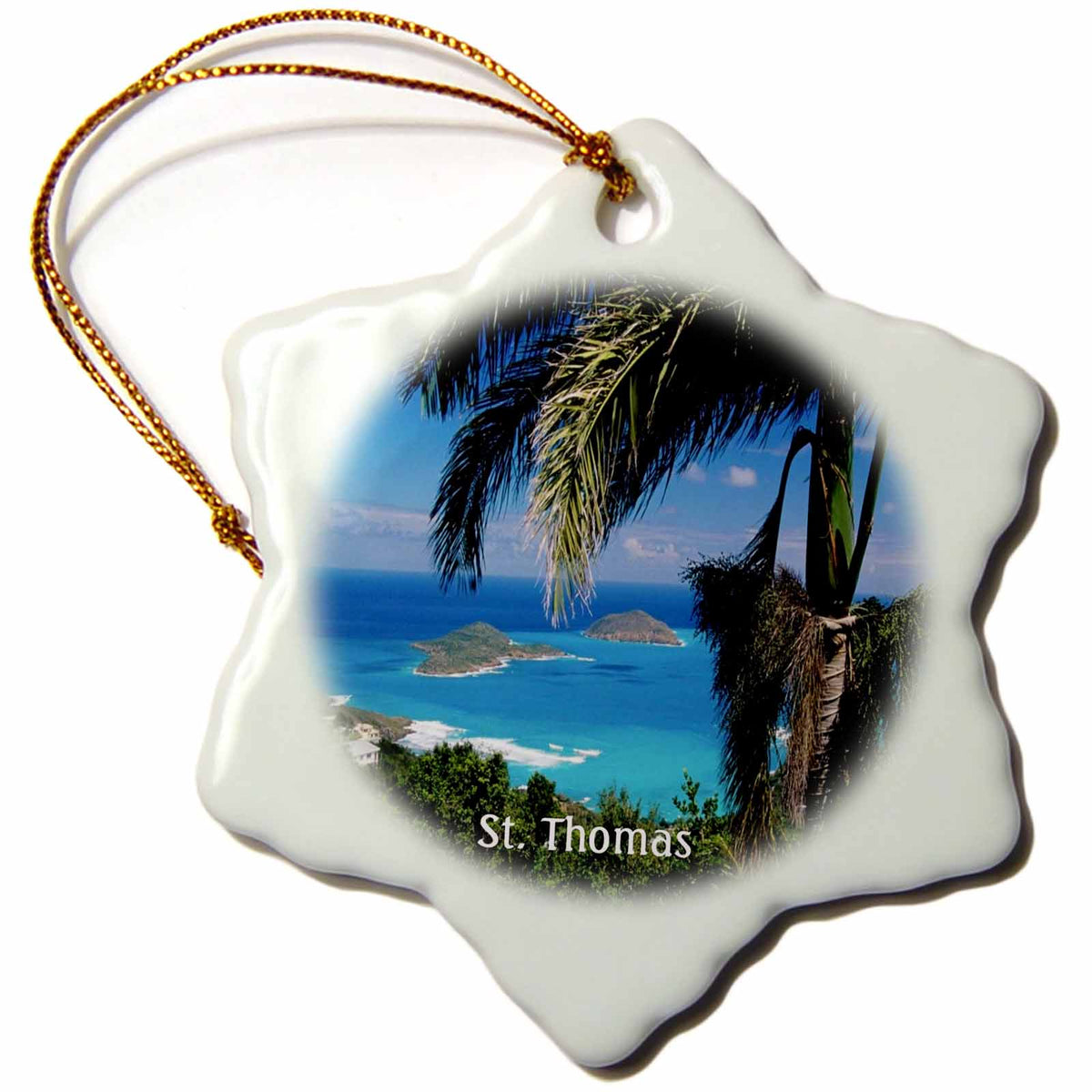 3dRose Florene Worlds Exotic Spots - Image of Beautiful ST. Thomas from Hillside Overlooking Sea - Ornaments (ORN_252548)