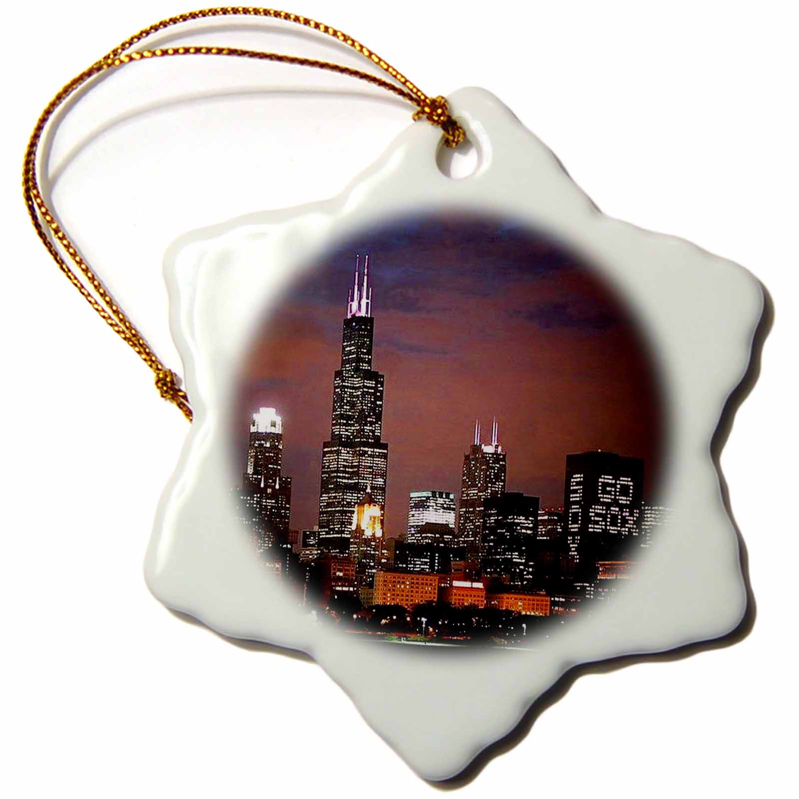 3dRose Sandy Mertens Illinois - Chicago Skyline at Night - Ornaments (ORN_26369)