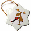3dRose All Smiles Art Animals - Funny Cute Moose Using Leaf Blower Yard Work Cartoon - Ornaments (ORN_263877)