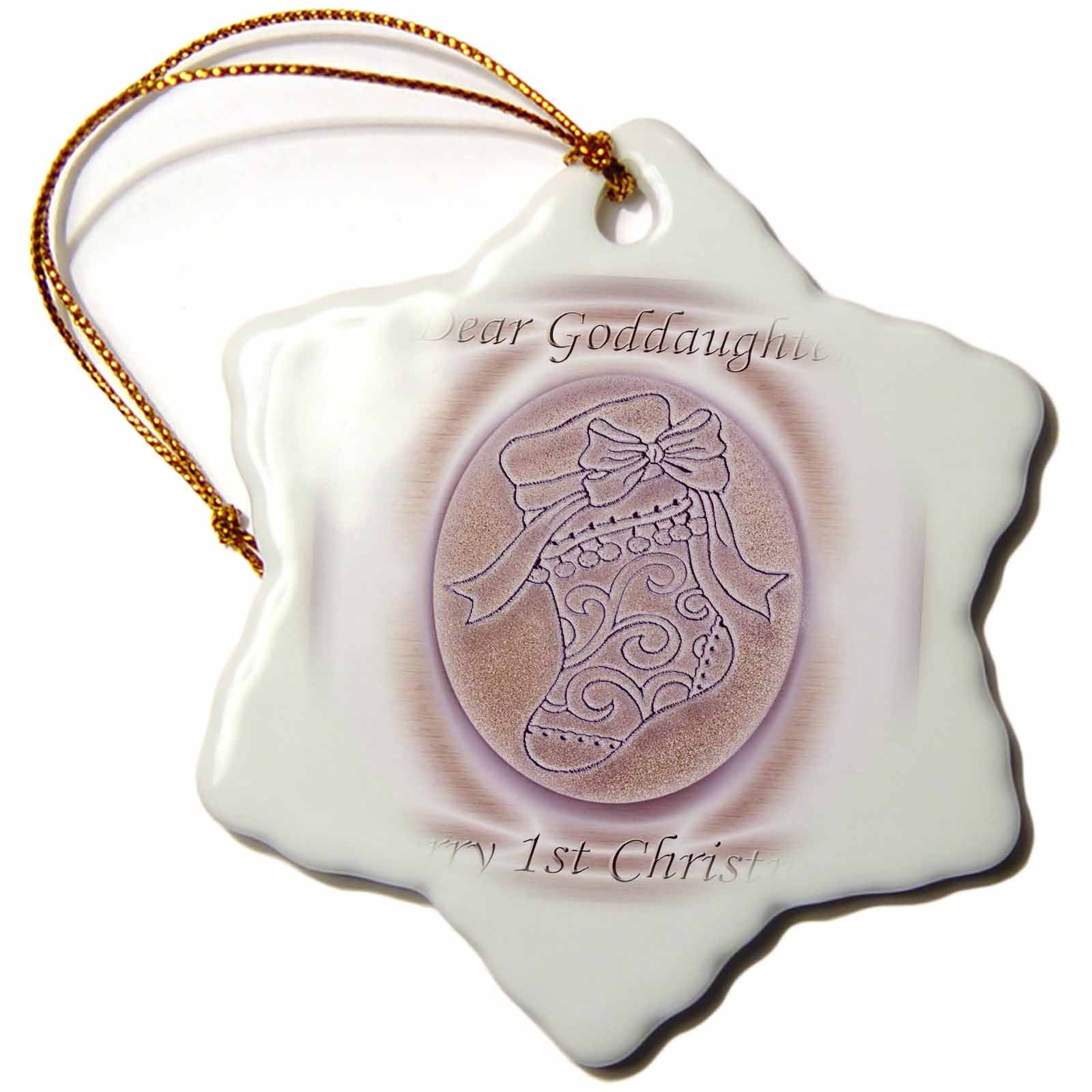 3dRose Beverly Turner Christmas Design - Pink Stocking 1st Christmas to Goddaughter - Ornaments (ORN_26955)