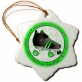3dRose Janna Salak Designs Roller Derby - Derby Chicks Roll with It Green with Black Roller Skate - Ornaments (ORN_28515)