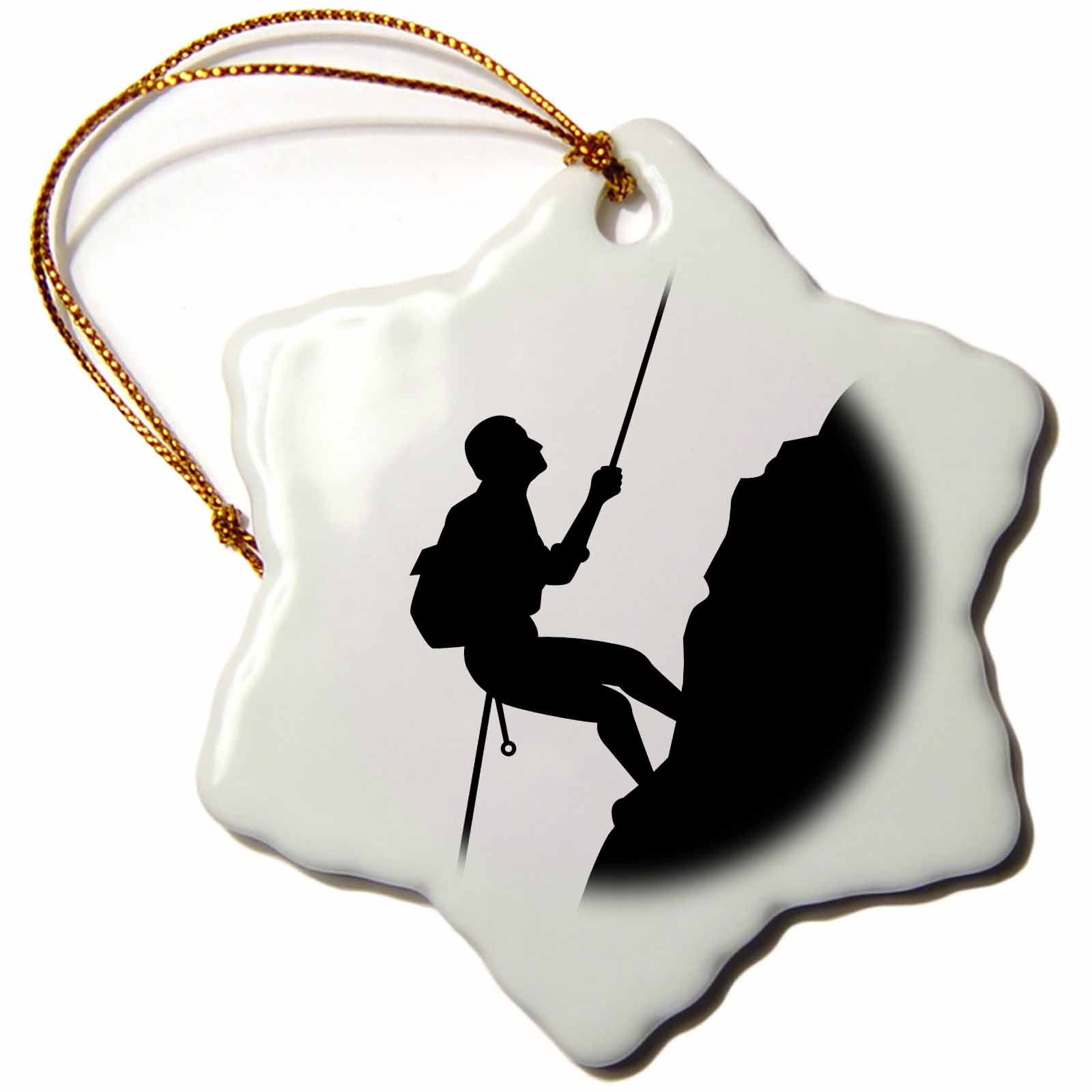 3dRose Russ Billington Designs - Black and White Silhouette of Rock Climber- Mountain Climber - Ornaments (ORN_291533)