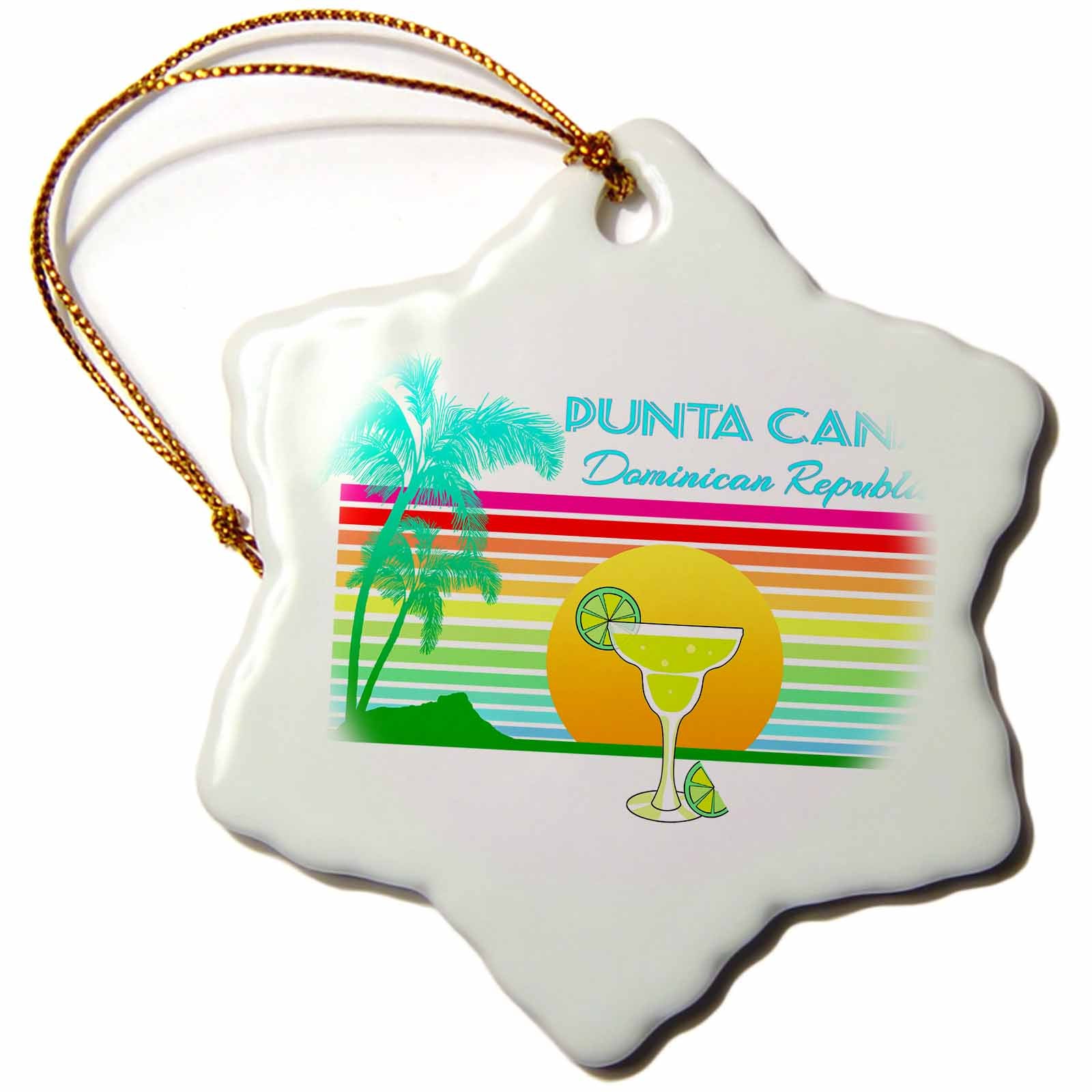 3dRose Macdonald Creative Studios – Caribbean - Retro Punta Cana Dominican Republic Tropical Design with a Margarita. - Ornaments (ORN_291842)