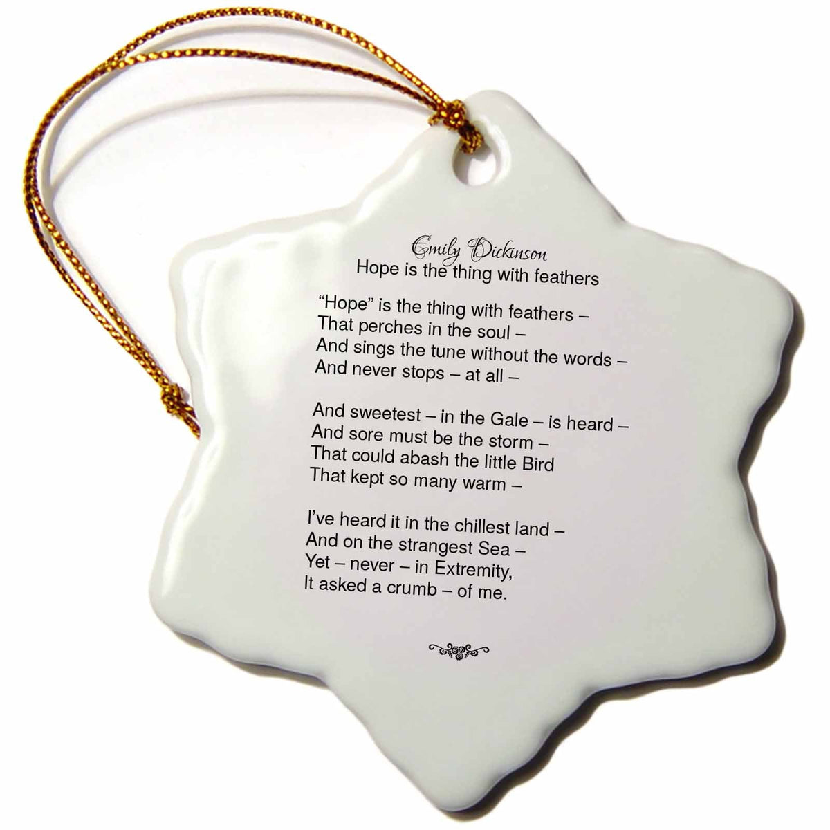 3dRose Emily Dickinson Hope is The Thing with Feathers - Ornaments (ORN_305645)