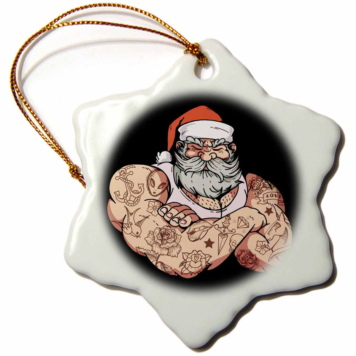 3dRose Santa Claus for Merry Christmas with Tattoo Flowers Bird - Ornaments (ORN_307236)