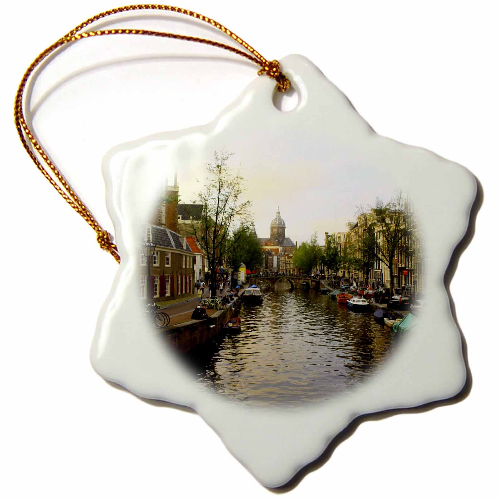 3dRose Lenas Photos - Europe - The Sun Setting Over The Unique Buildings of Amsterdam - Ornaments (ORN_38331)