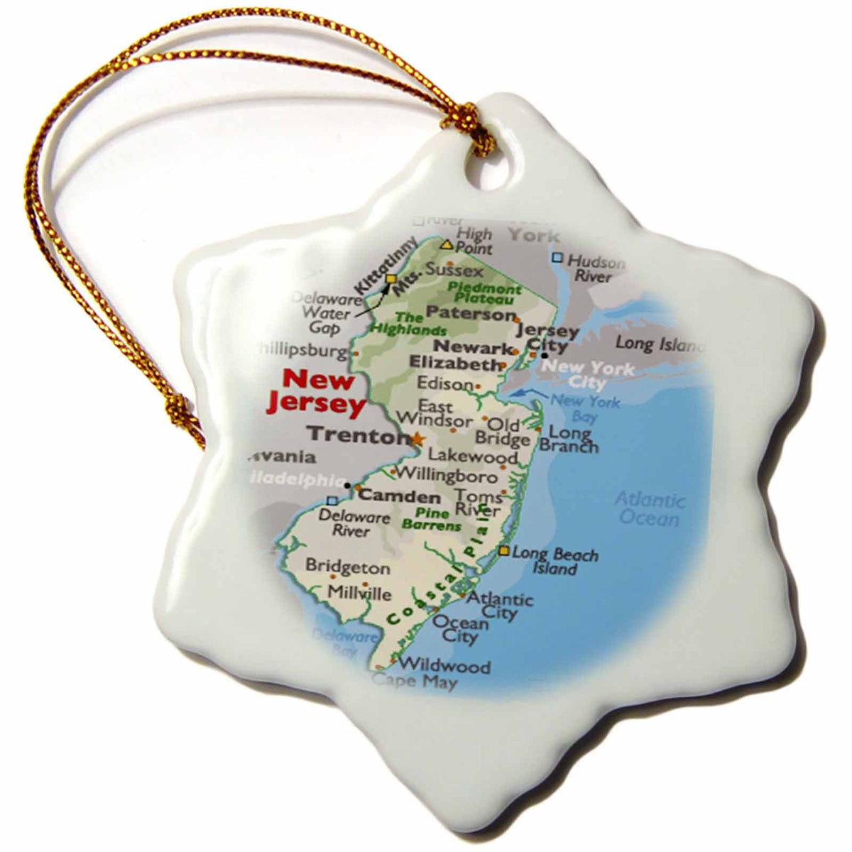 3dRose Florene Décor II - Framed Map of New Jersey - Ornaments (ORN_39034)