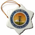 3dRose Perkins Designs Disc Golf - Putt Plastic in Its Place #11 - Silhouette of Frisbee disc Golf Basket as The Sun Rises - Ornaments (ORN_39411)