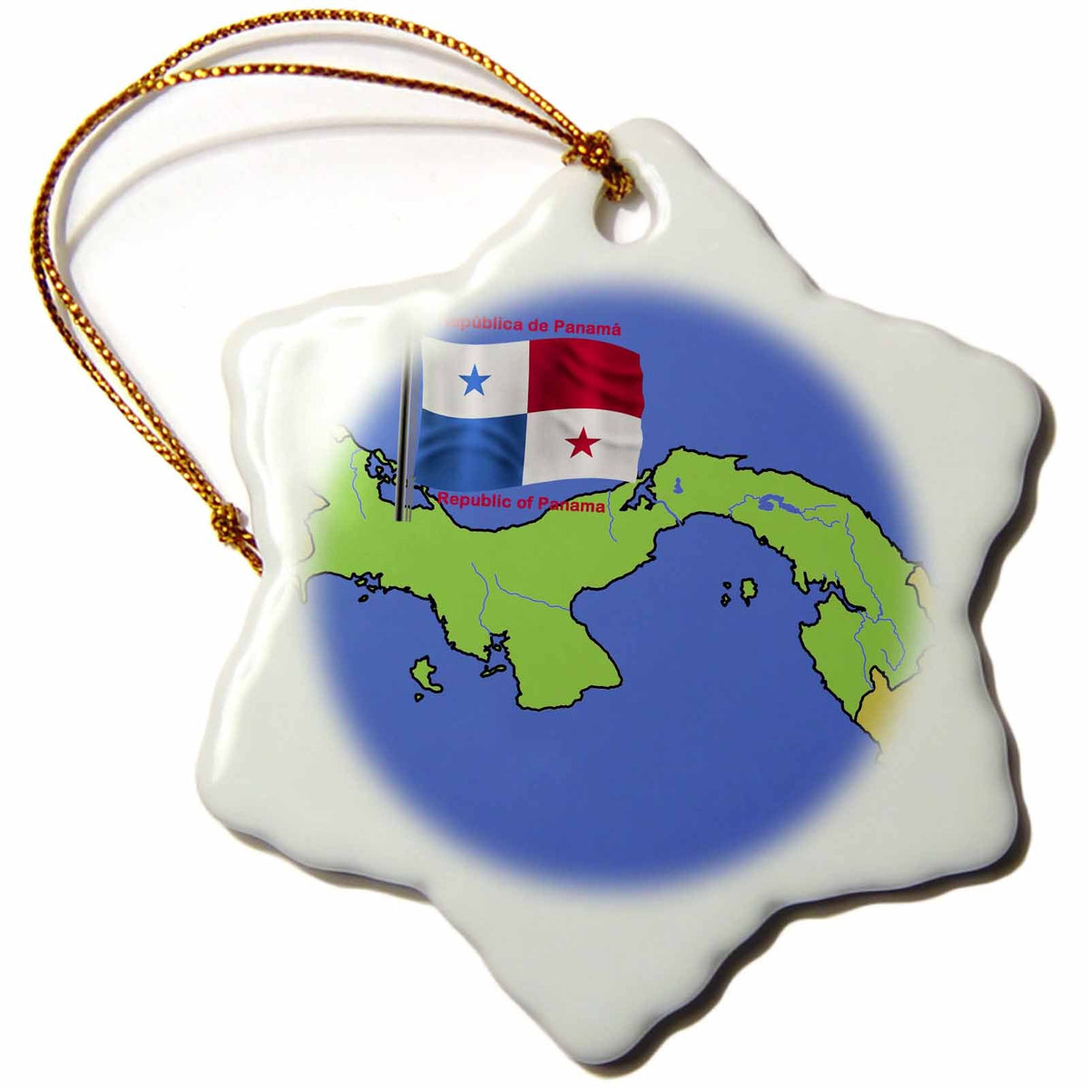 3dRose 777images Flags and Maps - North America - Flag and Map of Panama with Republic of Panama Printed in Both English and Spanish.. - Ornaments (ORN_47677)
