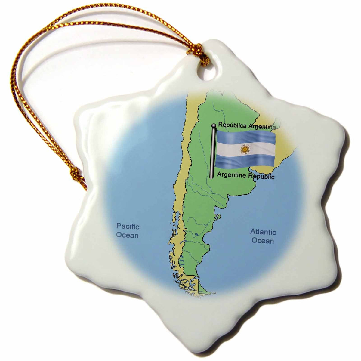 3dRose 777images Flags and Maps - South America - Flag and Map of Argentina with The Republic of Argentina Printed in Both English and Spanish - Ornaments (ORN_51724)