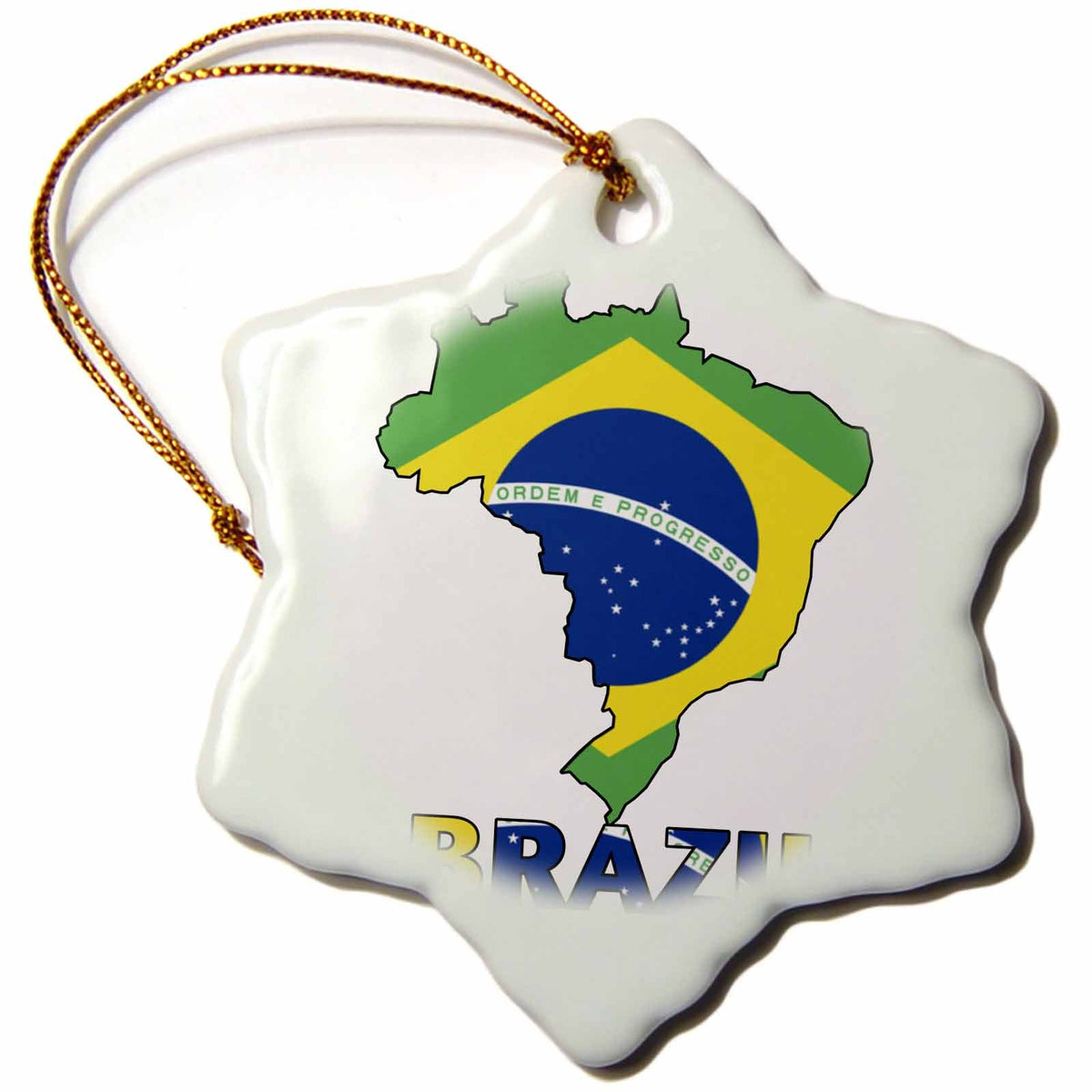 3dRose 777images Flags and Maps - South America - Brazilian flag in the map and letters of Brazil - Ornaments (orn_51743)