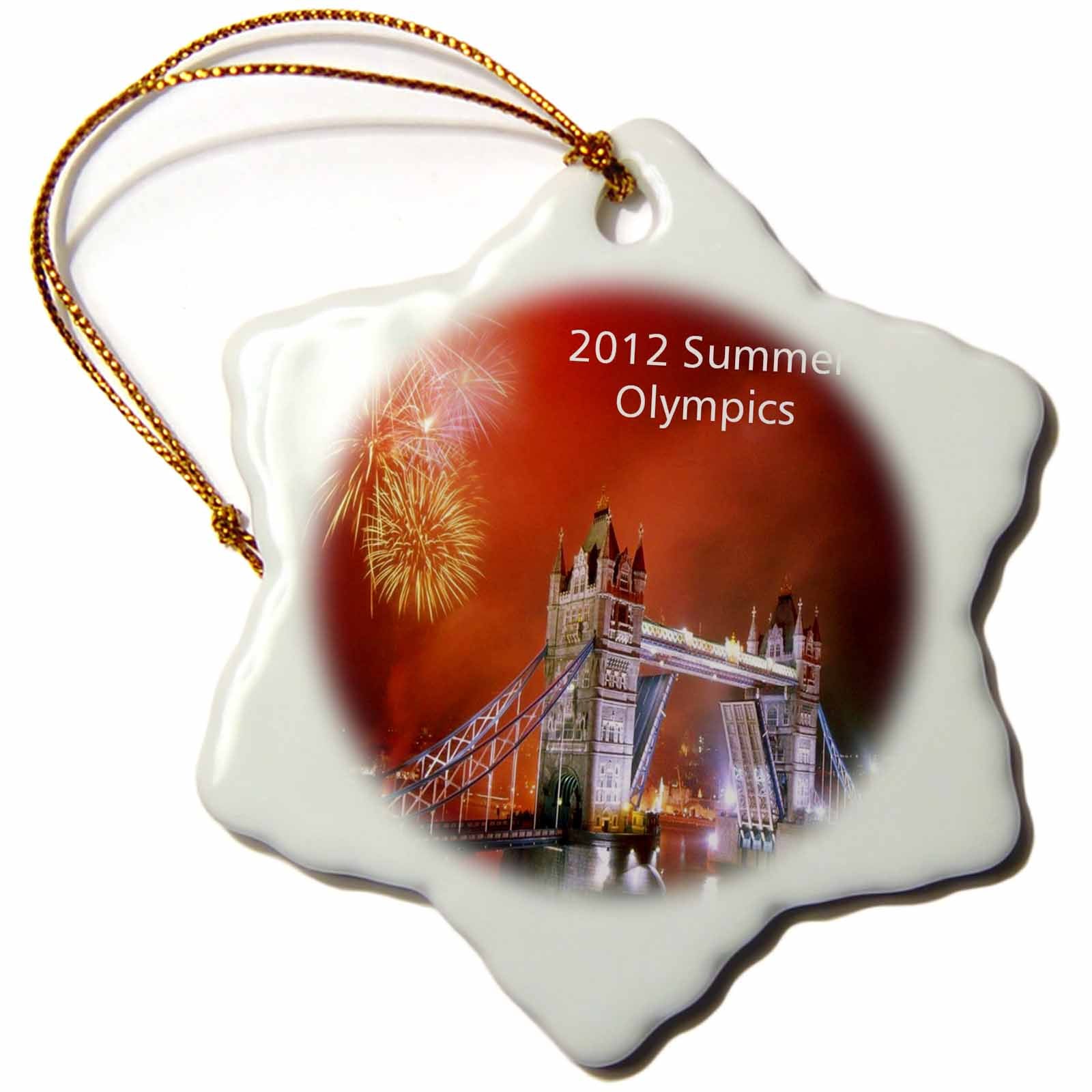 3dRose Florene Special Events - London Bridge Nitetime with 2012 Olympics n Fireworks - Ornaments (ORN_54154)
