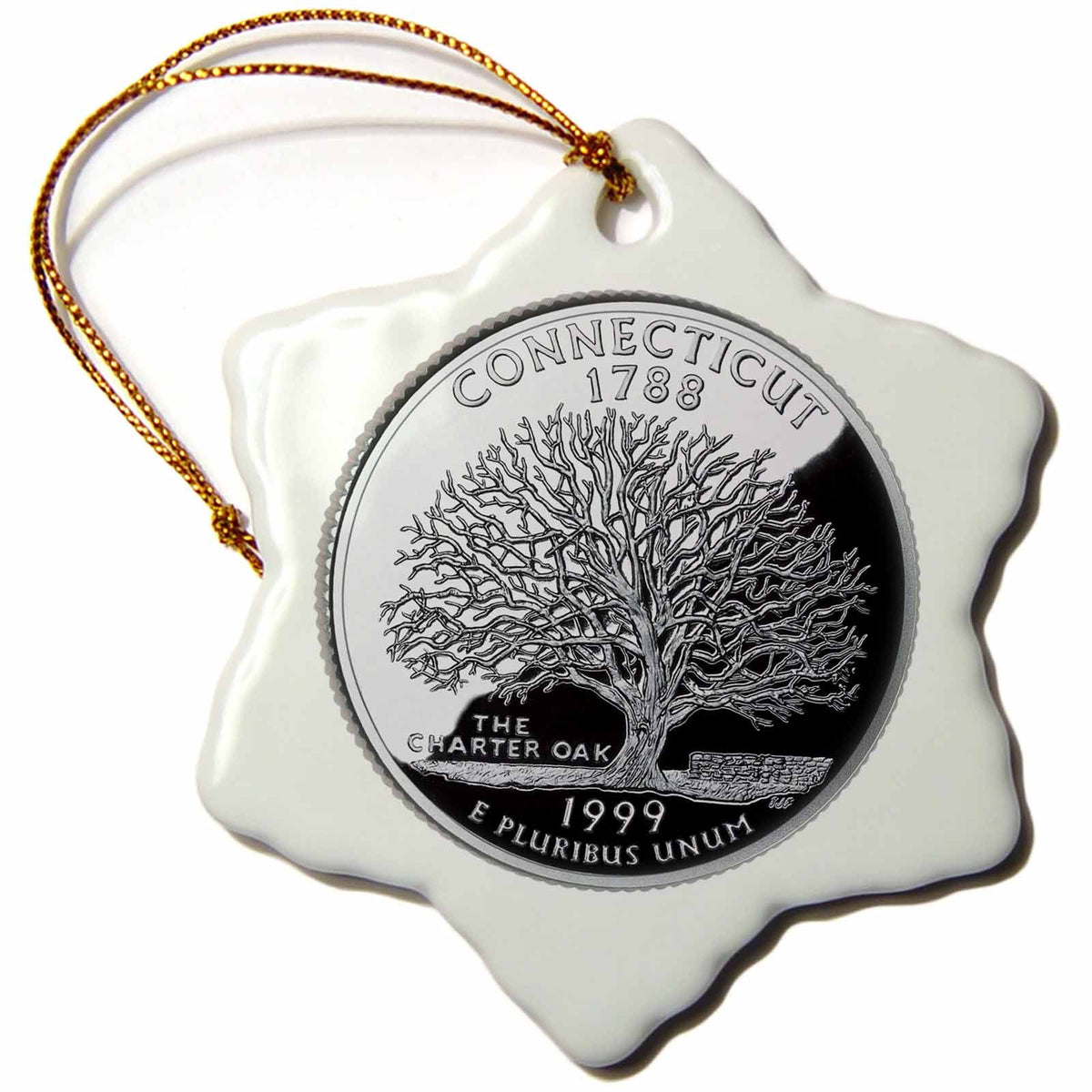 3dRose Sandy Mertens Connecticut - State Quarter of Connecticut (PD-US) - Ornaments (ORN_55390)