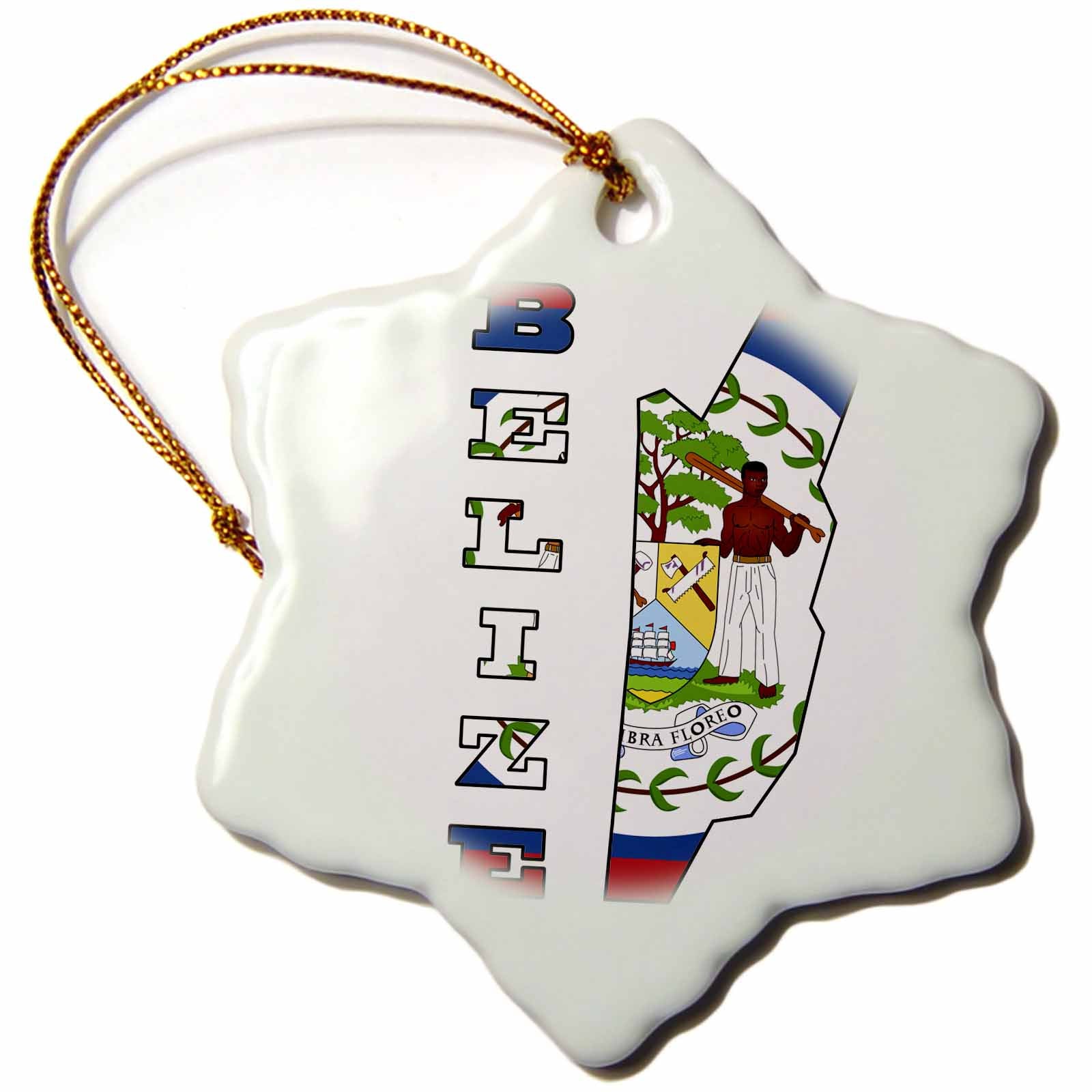 3dRose 777images Flags and Maps - North America - The flag of Belize in the outline map and name of the country of Belize - Ornaments (orn_55482)