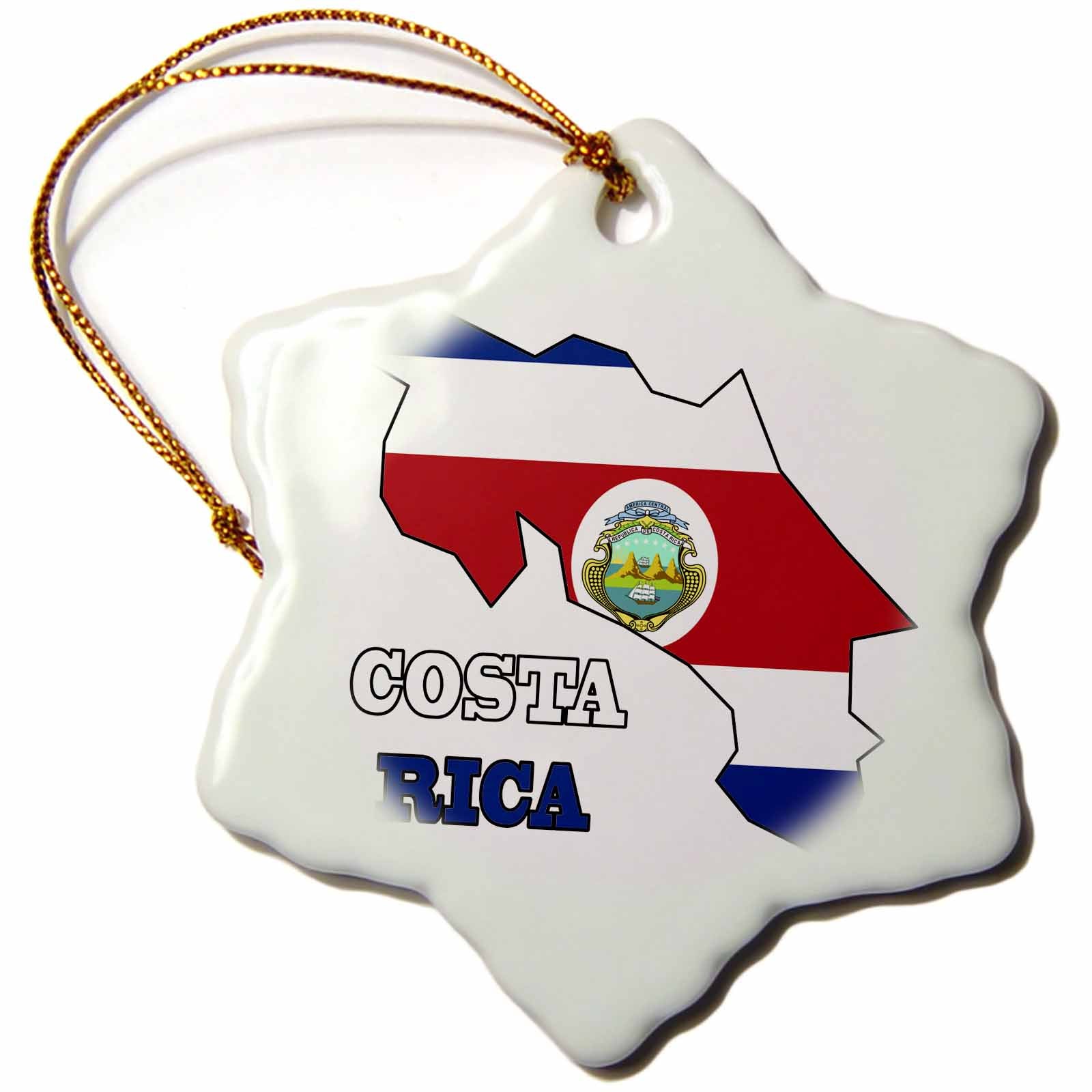 3dRose 777images Flags and Maps - North America - The flag of Costa Rica in the outline map and words Costa Rica - Ornaments (orn_58774)