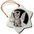 3dRose Doreen Erhardt Cats - Gray Tabby Cat Angel Sitting on a Cloud with a Cute Halo and Angel Wings - Ornaments (ORN_62893)