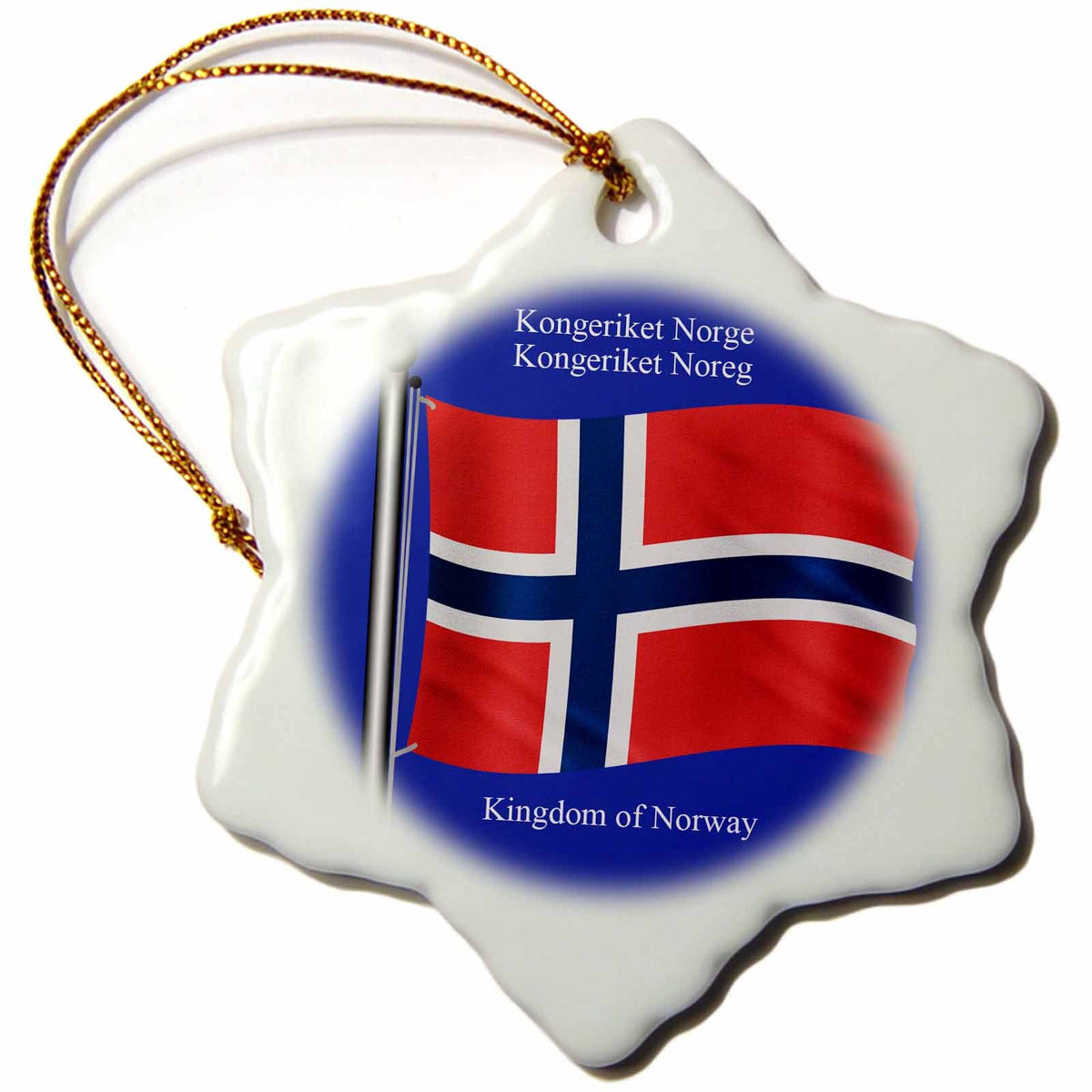 3dRose 777images Flags and Maps - The Flag of Norway on a Blue Background with The Kingdom of Norway in English and Norwegian - Ornaments (ORN_63190)