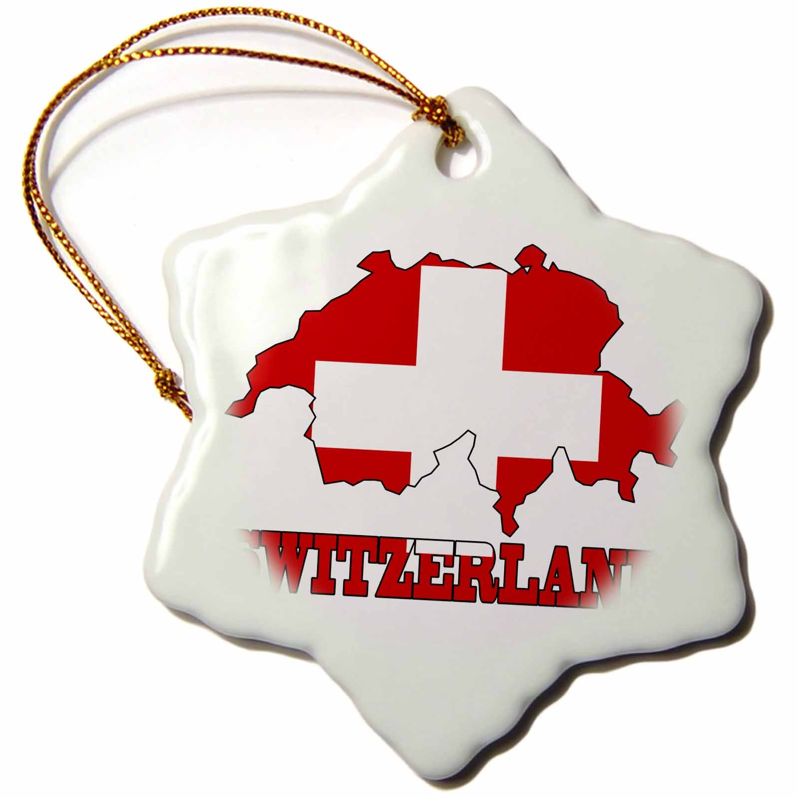 3dRose 777images Flags and Maps - The Flag of Switzerland in The Outline map of The Country and Name, Switzerland. - Ornaments (ORN_63210)