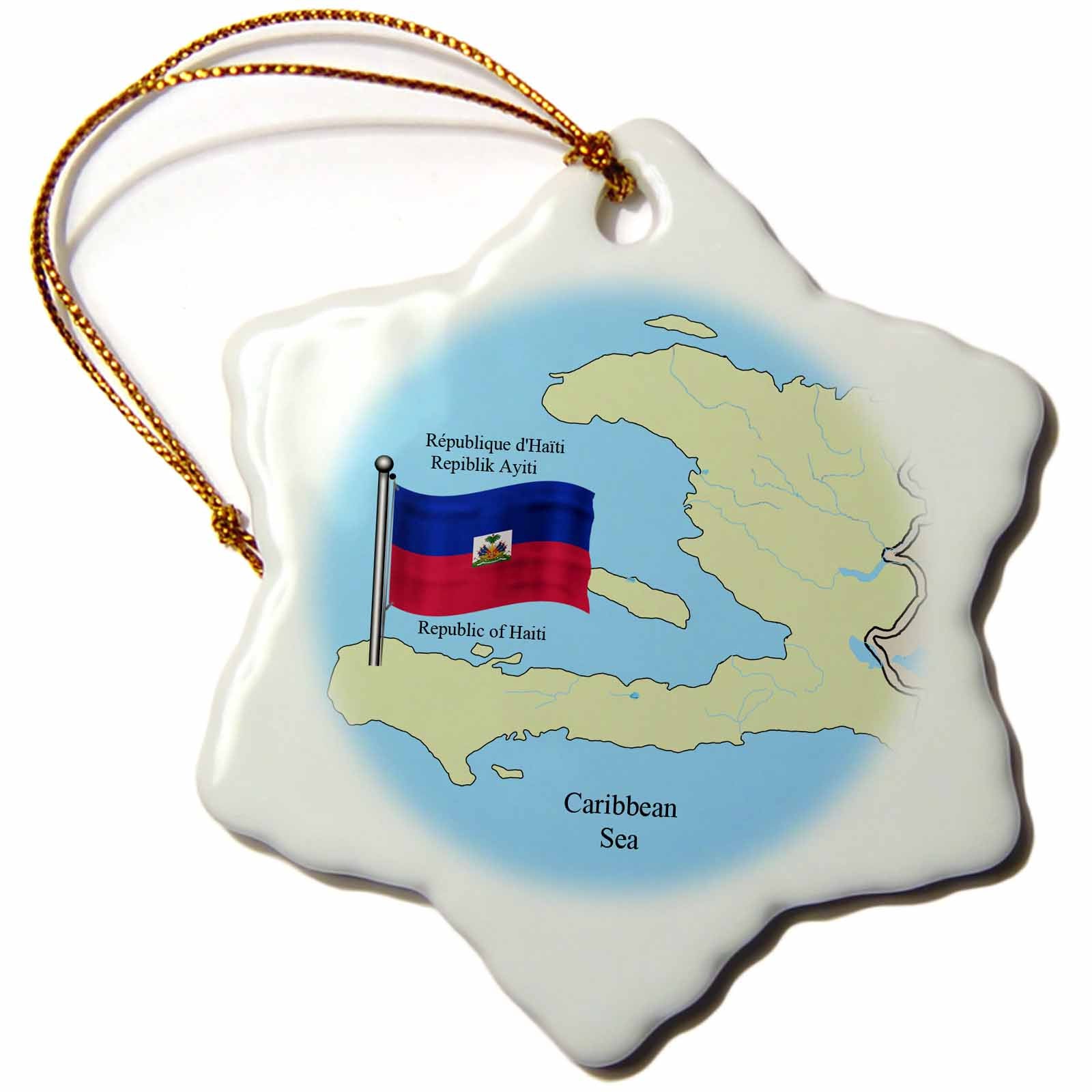 3dRose 777images Flags and Maps - North America - The Flag, map of Haiti with The Republic of Haiti in English, French, Haitian Creole - Ornaments (ORN_63254)