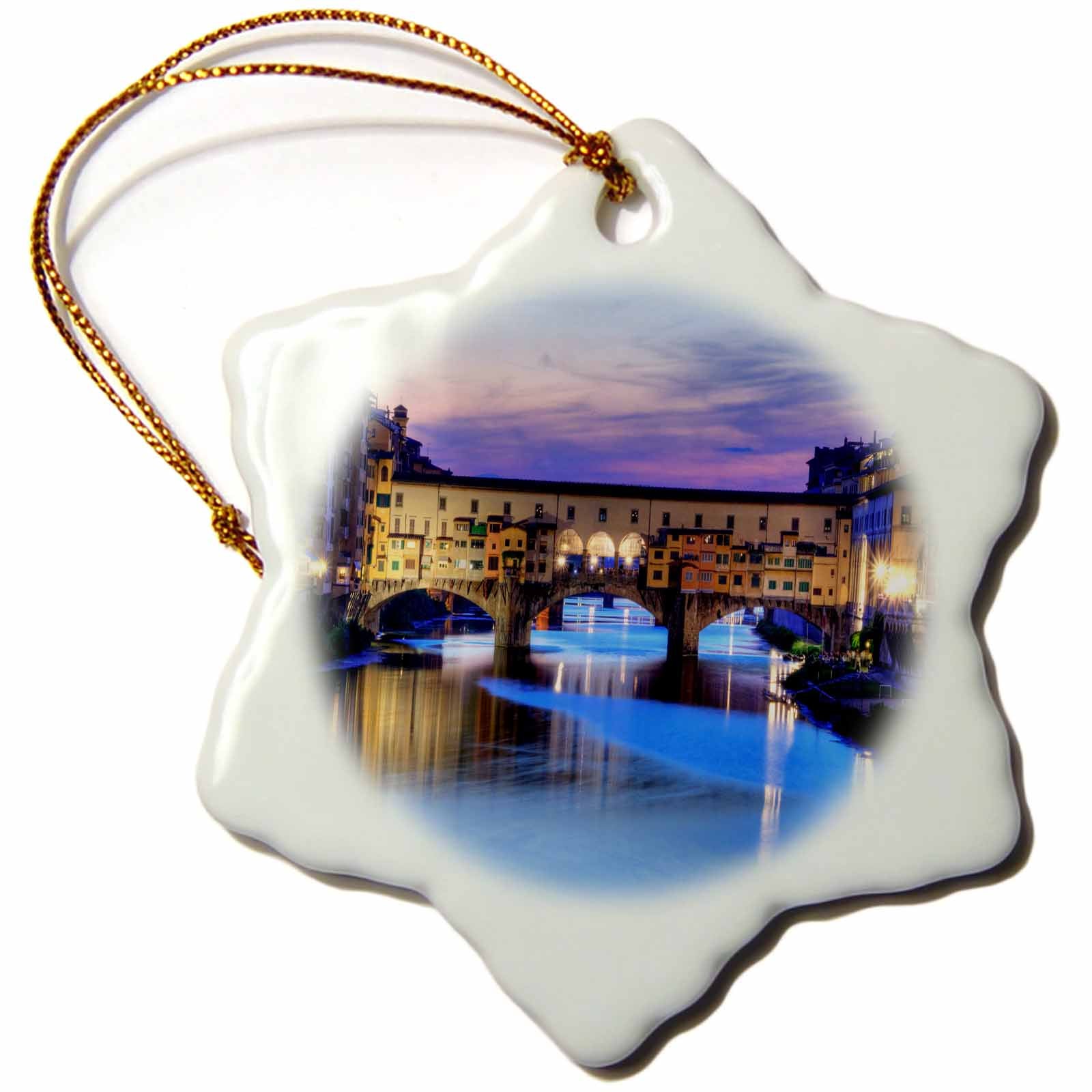 3dRose ToryAnne Collections Famous Landmarks - Florence, Italy Water and Bridge, Dusk - Ornaments (ORN_66290)