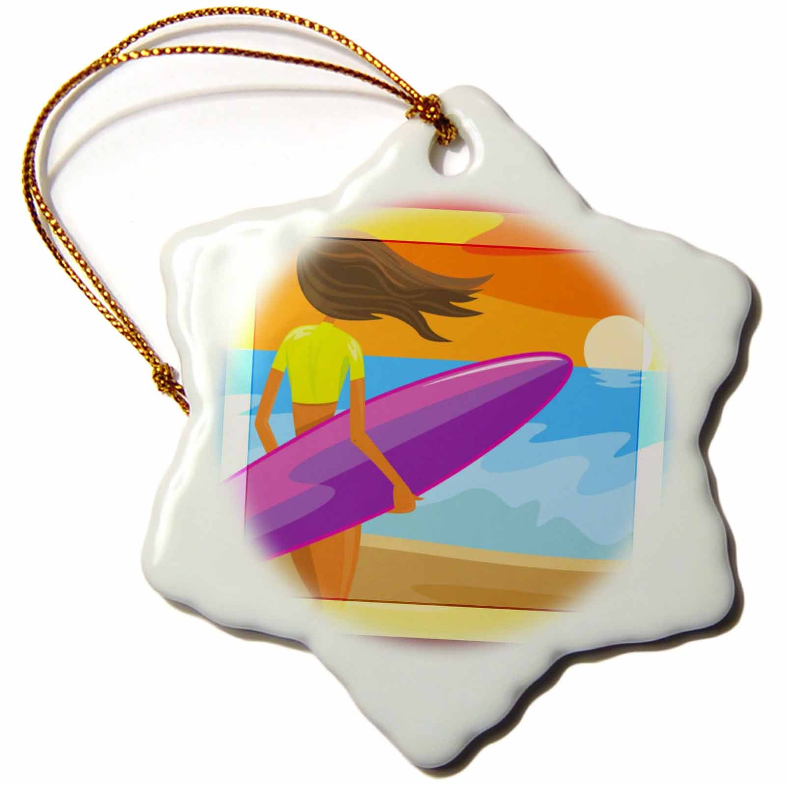 3dRose Spiritual Awakenings Surfing Art - Pretty Surfer Girl Beach Art - Ornaments (ORN_98684)