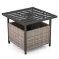 Outdoor Patio Rattan Wicker Steel Side Deck Table-Gray