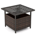 Outdoor Patio Rattan Wicker Steel Side Deck Table-Brown