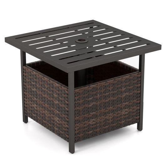Outdoor Patio Rattan Wicker Steel Side Deck Table-Brown