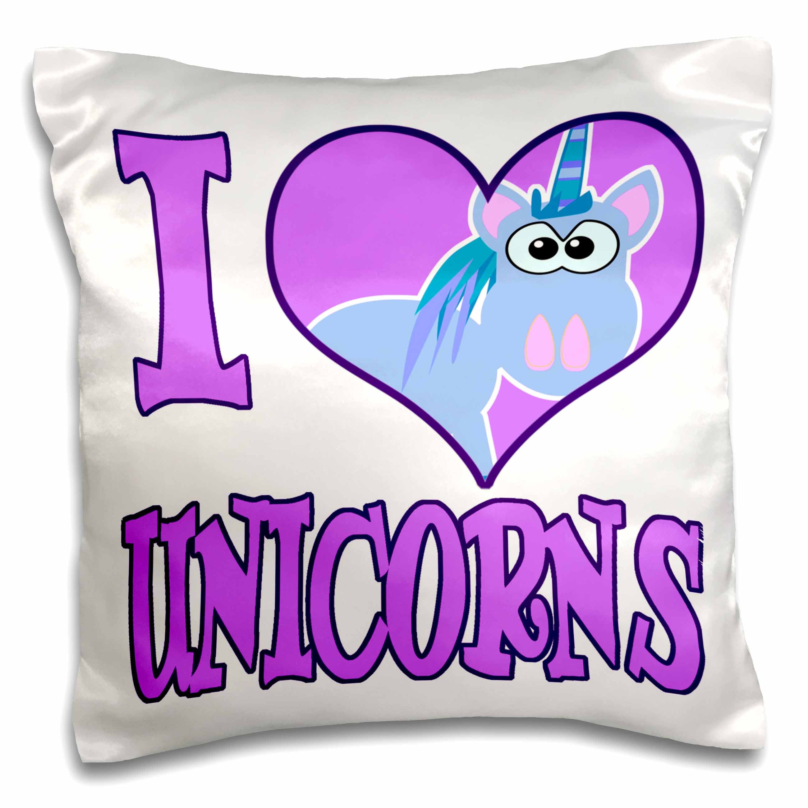 3dRose Dooni Designs Goofkins Characters - I Heart Love Unicorns Cartoon - Pillow Cases (pc_102157)