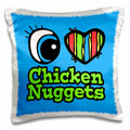 3dRose Dooni Designs Eye Heart I Love Designs - Bright Eye Heart I Love Chicken Nuggets - Pillow Cases (pc_105956)