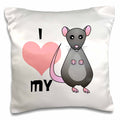 3dRose Janna Salak Designs Small Pets - Love My Rat Grey - Pillow Cases (pc_10808)