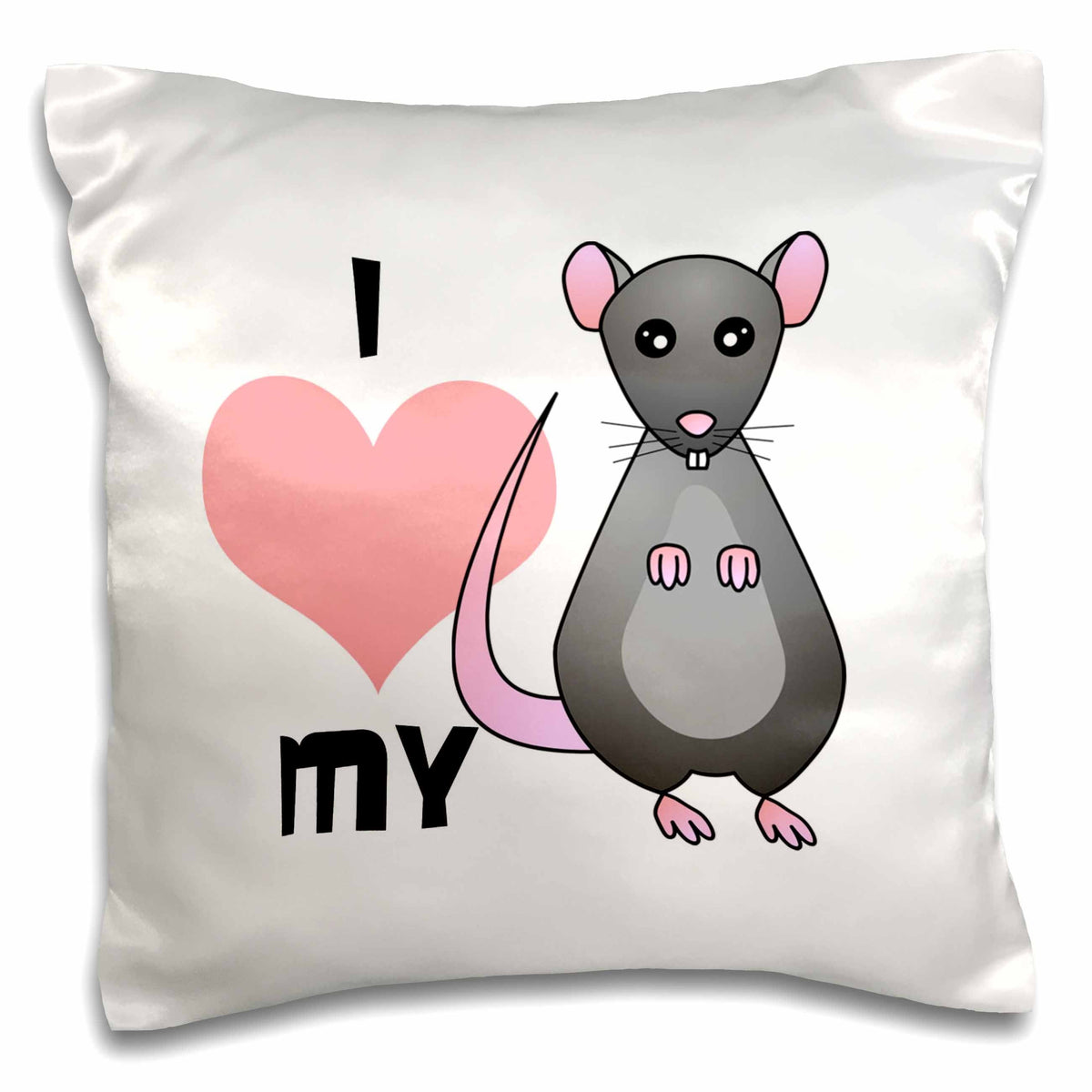 3dRose Janna Salak Designs Small Pets - Love My Rat Grey - Pillow Cases (pc_10808)