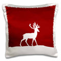 3dRose InspirationzStore Deer designs - Red reindeer in the snow - stylish white deer with antlers silhouette - Wintery Christmas Xmas gift - Pillow Cases (pc_112813)